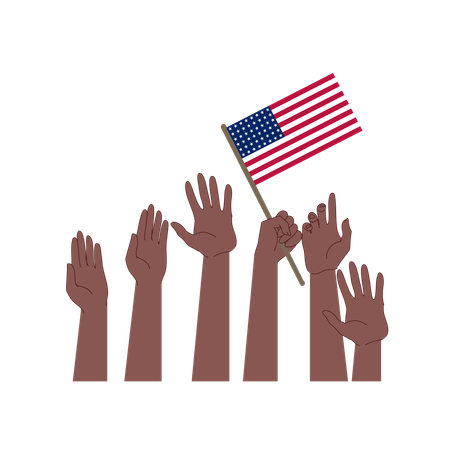 Verschiedene afroamerikanische Hände halten die US-Flagge in Wahlhaltung, Einheit für die Demokratie  Illustration