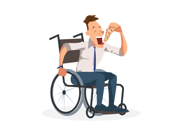 Handicap employee eating pizza  Illustration