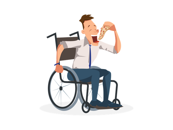 Handicap employee eating pizza  Illustration