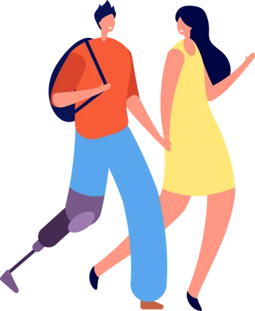 Handicap man walking with friend  Illustration