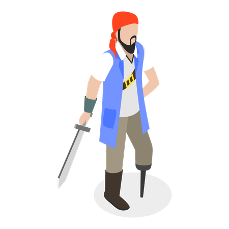 Handicap Marine Pirates holding sword  Illustration