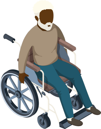 Vieil homme handicapé assis sur un fauteuil roulant  Illustration