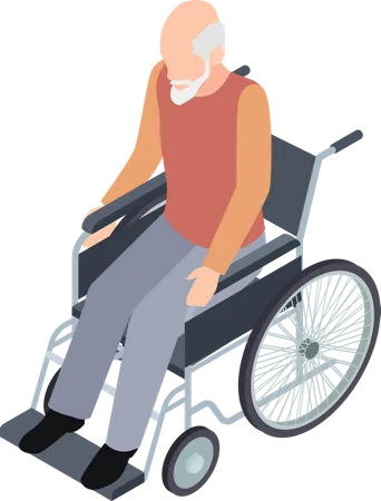 Vieil homme handicapé assis sur un fauteuil roulant  Illustration