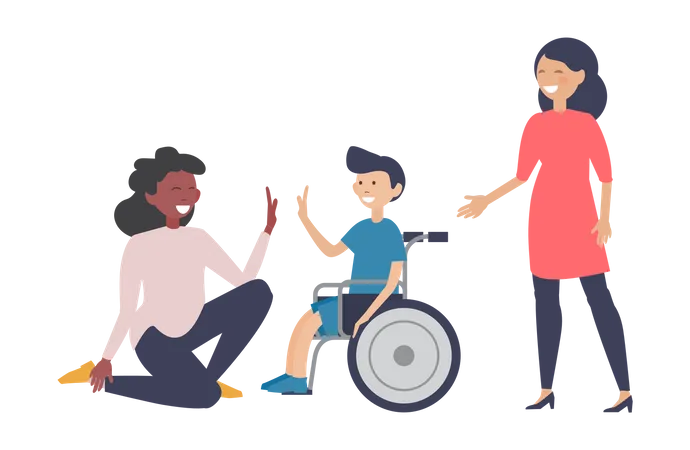 Handicapped boy celebrating recovery  Illustration