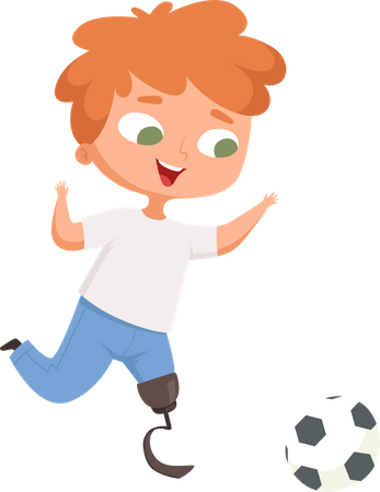 Handicapped boy playing football  Illustration