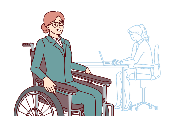 Handicapped Businesswoman thinks of office employee  Illustration