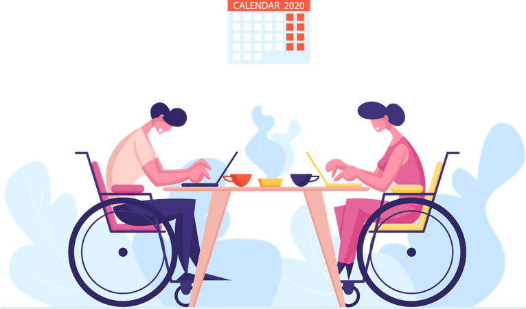 Handicapped Employees working in office Illustration