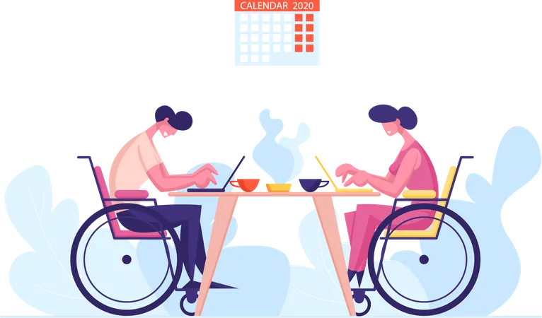 Handicapped Employees working in office  Illustration