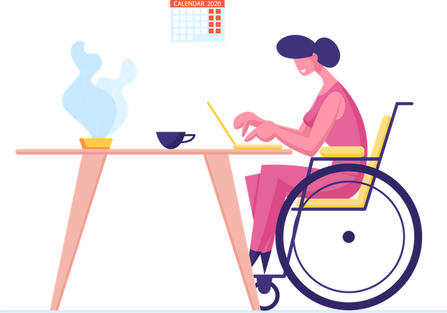 Handicapped Female Freelancer working on laptop Illustration