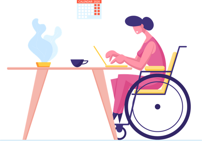 Handicapped Female Freelancer working on laptop  Illustration