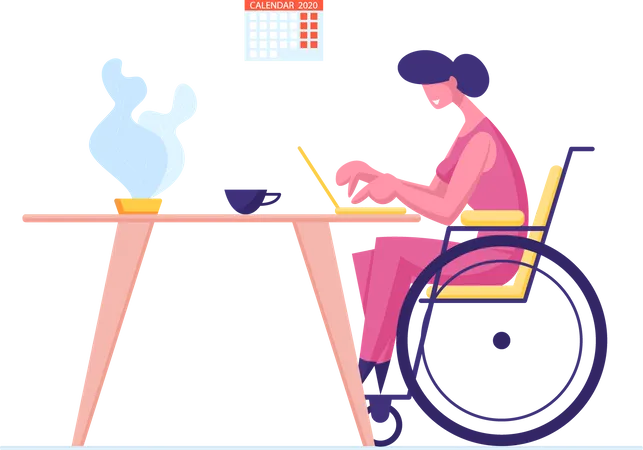 Handicapped Female Freelancer working on laptop  Illustration