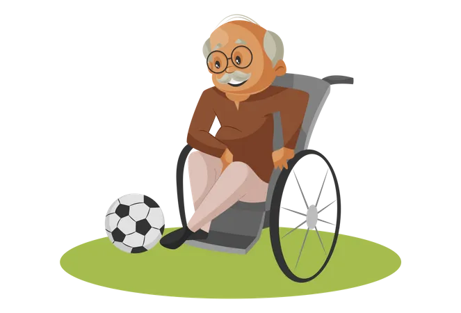 Handicapped Grandfather kicking football Illustration