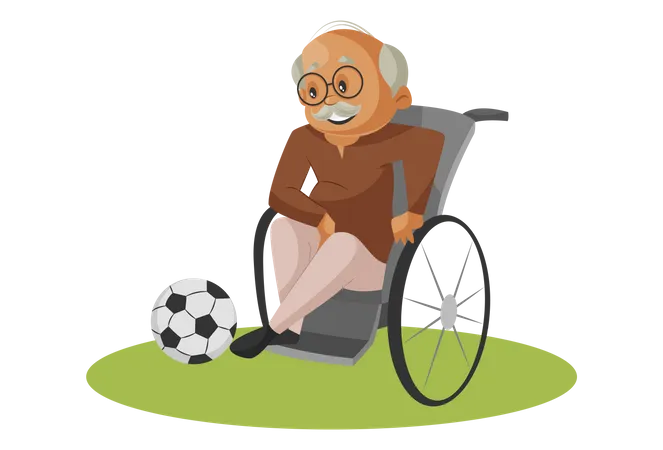 Handicapped Grandfather kicking football  Illustration