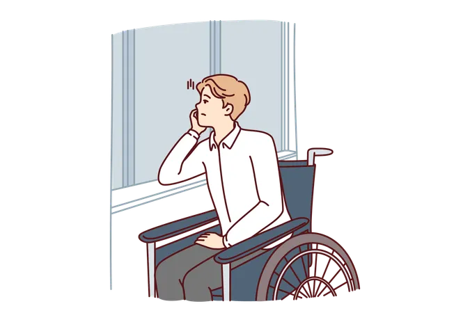 Handicapped man feels lonely  Illustration