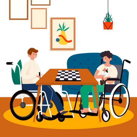 Handicapped man playing chess Illustration