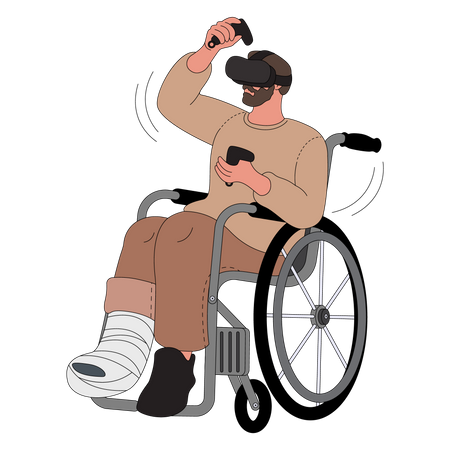 Handicapped man using VR Illustration