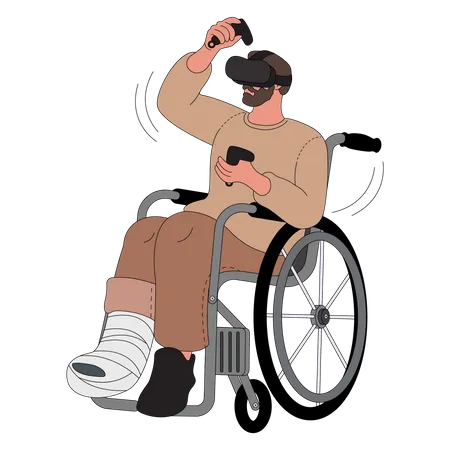 Handicapped man using VR  Illustration