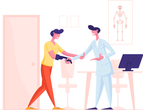 Handicapped Man Visiting Doctor for Rehabilitation and Treatment  Illustration