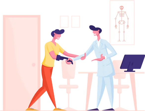 Handicapped Man Visiting Doctor for Rehabilitation and Treatment  Illustration