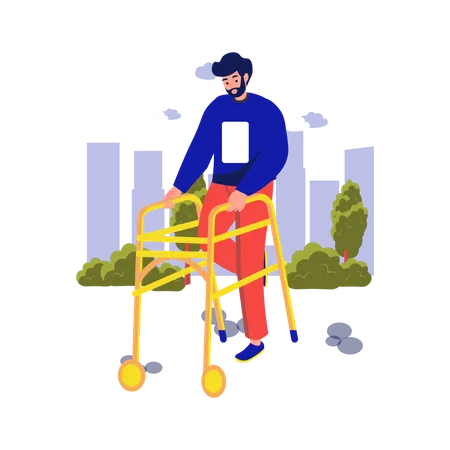 Handicapped man walking  Illustration