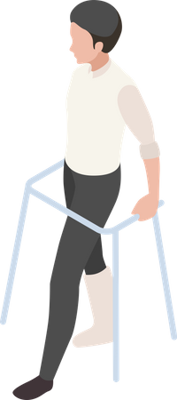 Handicapped man walking with help of crutches  Illustration