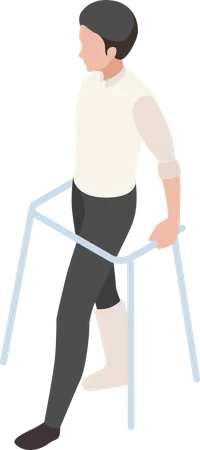 Handicapped man walking with help of crutches Illustration