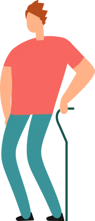 Handicapped man with support stick Illustration