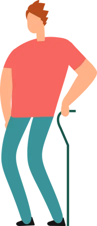 Handicapped man with support stick  Illustration