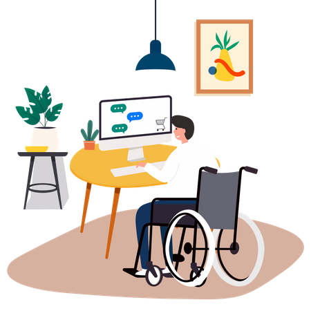 Handicapped Man working on laptop Illustration