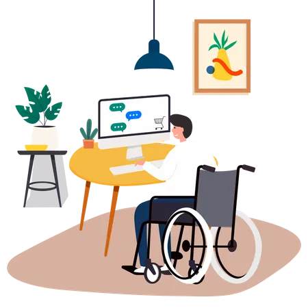 Handicapped Man working on laptop  Illustration