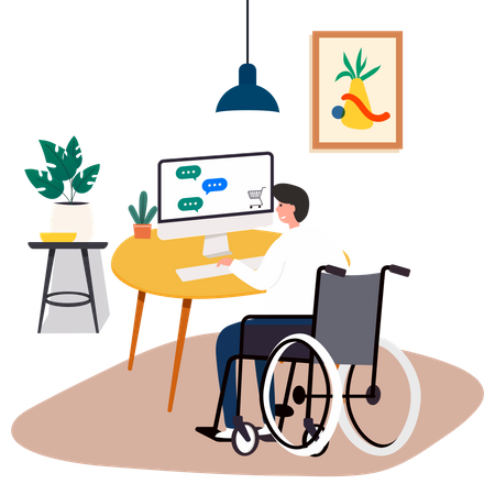 Handicapped Man working on laptop  Illustration