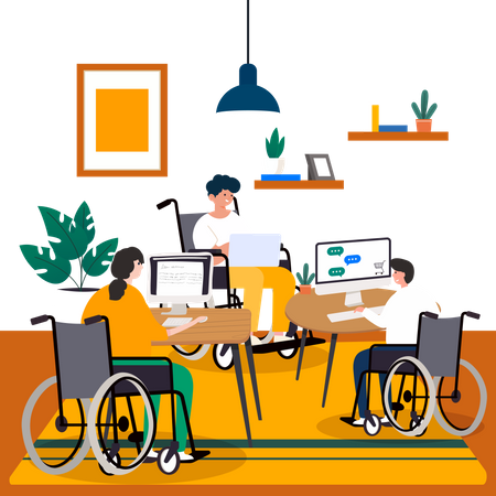 Handicapped people working on laptop Illustration