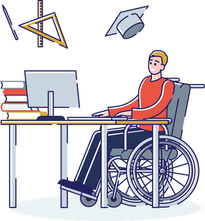 Handicapped Student Takes Remote Online Course Learning  Illustration