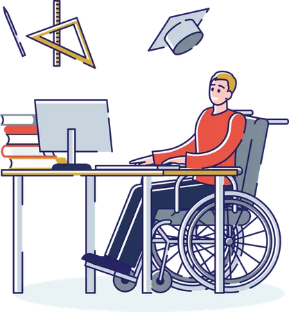 Handicapped Student Takes Remote Online Course Learning  Illustration