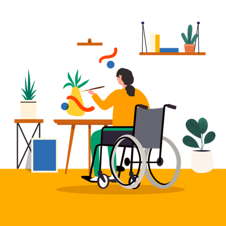 Handicapped woman doing painting Illustration