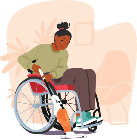 Woman In Wheelchair Efficiently Vacuums The Floor Character Showcasing Her Independence And Resilience As She Tackles Household Tasks With Grace And Determination Cartoon People Vector Illustration イラスト
