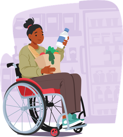 Handicapped Woman On Wheelchair in Supermarket  Illustration