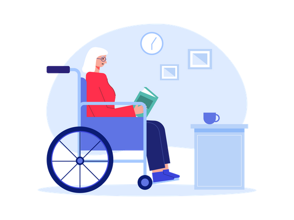 Handicapped woman reading book  Illustration