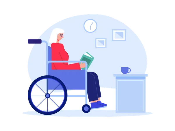 Handicapped woman reading book  Illustration