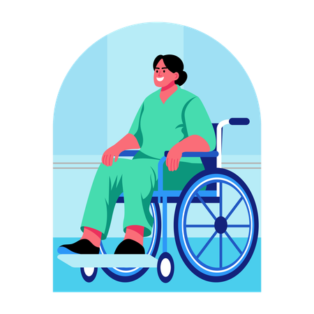 Handicapped woman sitting on wheelchair  Illustration