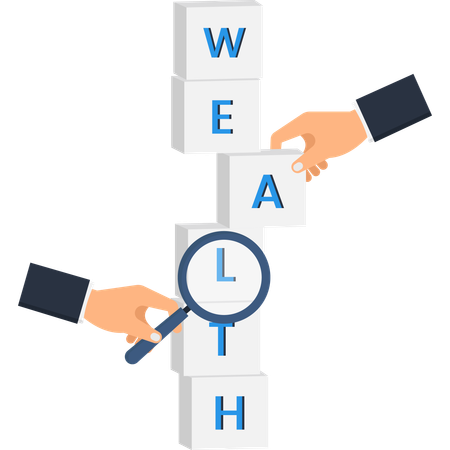 Hands Assembling Blocks with Letters Magnifying Glass Business and Finance  Illustration