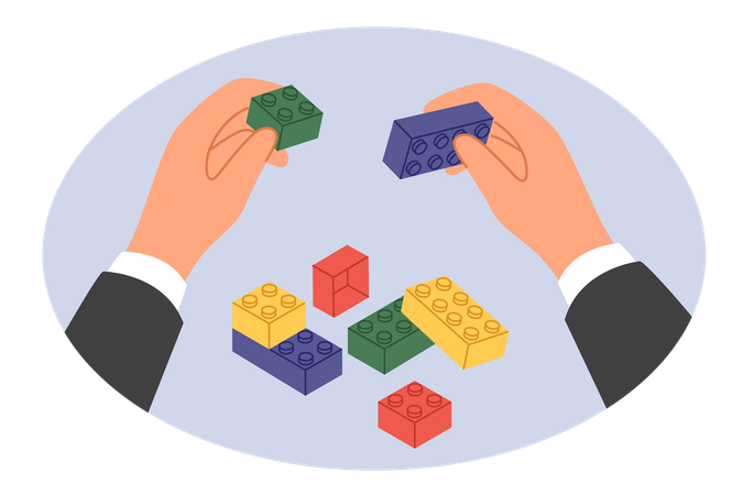 Hands businessman with toy bricks as metaphor for reorganization and restructuring company  Illustration