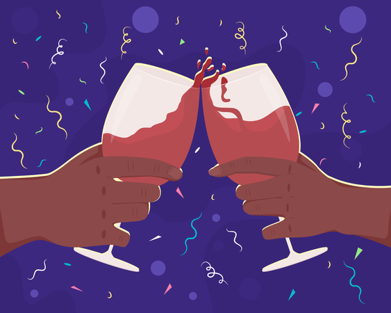 Hands cheering glass of wine  Illustration