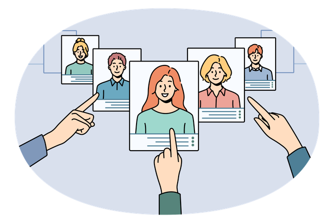 Hands choose CV of potential employees in company  Illustration