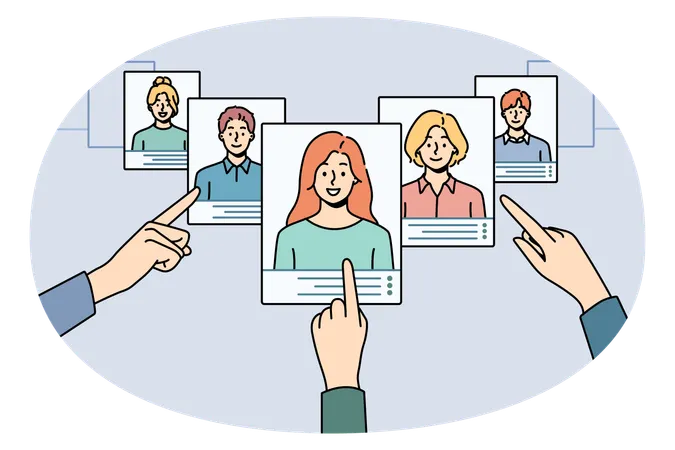 Hands choose CV of potential employees in company  Illustration