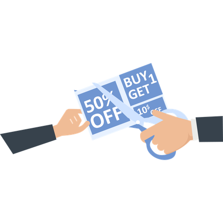 Hands Cutting Discount Coupon with Scissors Buy One Get One  Illustration