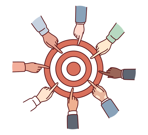 Hands diverse people near target for collaboration for solving joint task and teamwork in business  Illustration