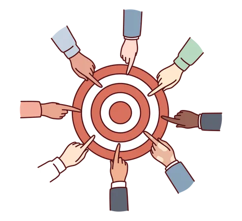 Hands diverse people near target for collaboration for solving joint task and teamwork in business  イラスト