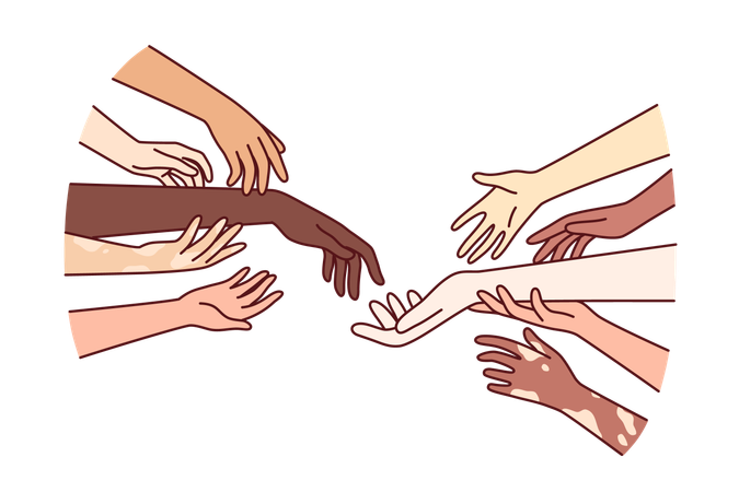 Hands diverse people with different skin colors for concept importance of tolerance  Illustration