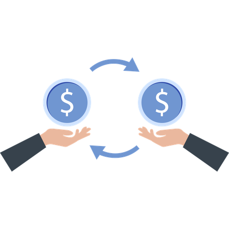 Hands Exchanging Dollar Coins with Arrows Business and Finance  Illustration